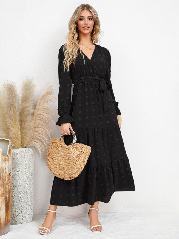 Graceful Belted Maxi Dress with Flared Hem – Spring-Summer Woven Style