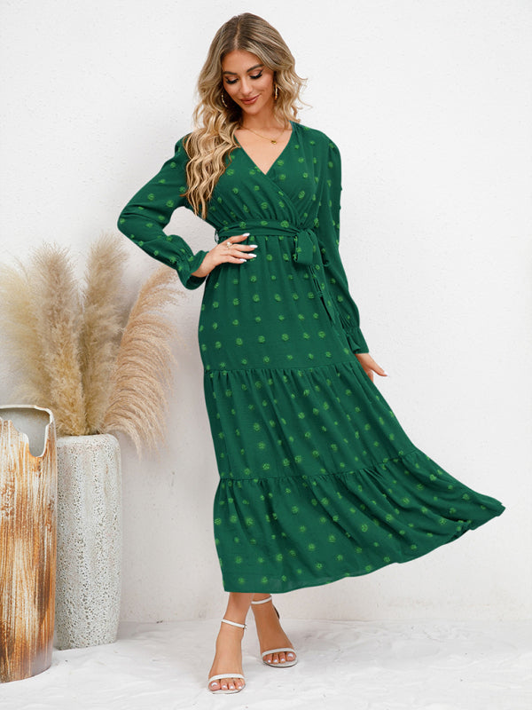 Graceful Belted Maxi Dress with Flared Hem – Spring-Summer Woven Style