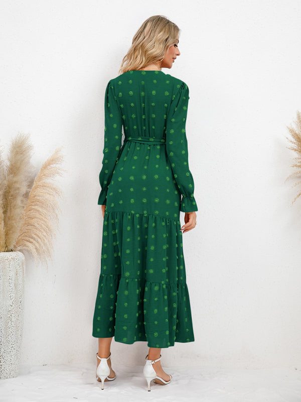 Graceful Belted Maxi Dress with Flared Hem – Spring-Summer Woven Style