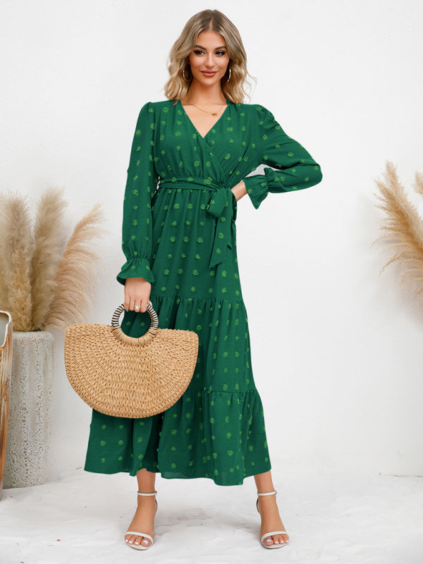 Graceful Belted Maxi Dress with Flared Hem – Spring-Summer Woven Style