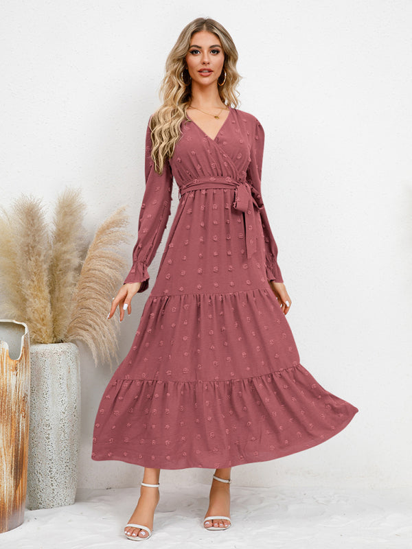 Graceful Belted Maxi Dress with Flared Hem – Spring-Summer Woven Style