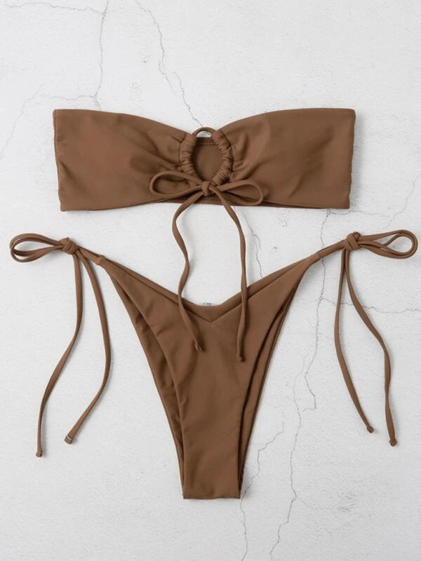 Strapless One-Piece Swimsuit – Low-Waist Solid Bandeau Design