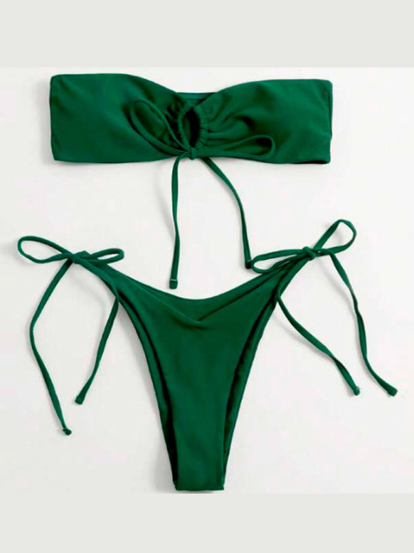 Strapless One-Piece Swimsuit – Low-Waist Solid Bandeau Design