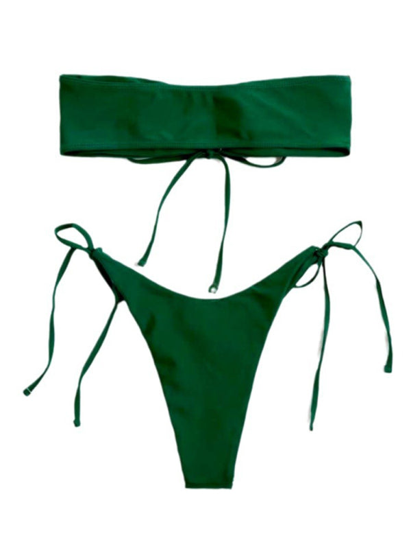 Strapless One-Piece Swimsuit – Low-Waist Solid Bandeau Design
