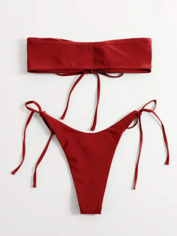Strapless One-Piece Swimsuit – Low-Waist Solid Bandeau Design