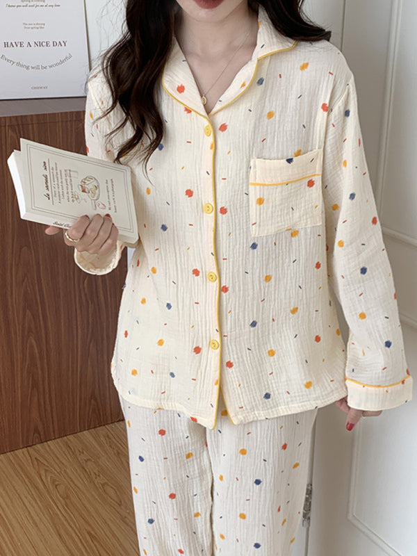 Sweet Cotton Gauze Pajama Set – Long Sleeve & Trousers Home Loungewear