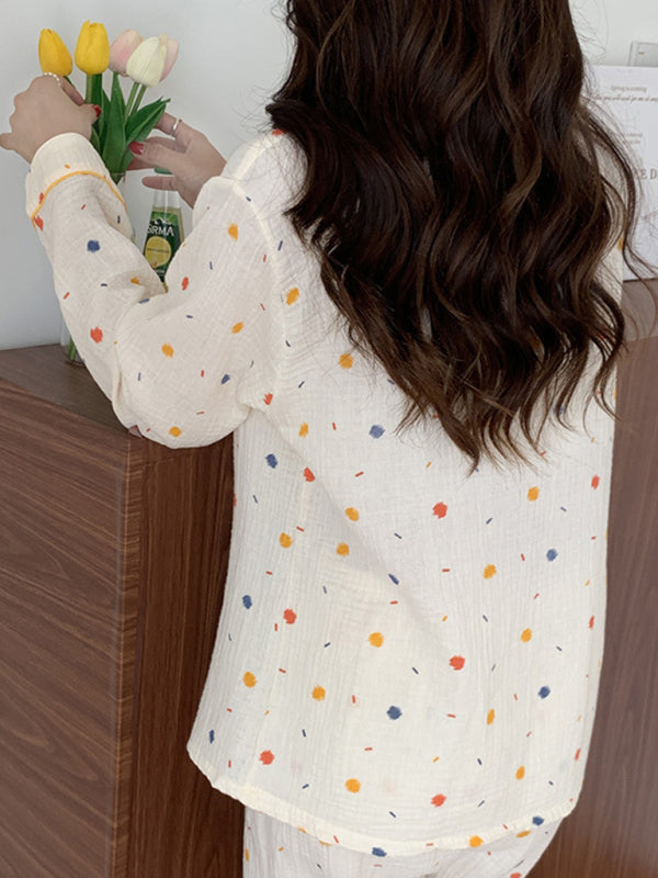 Sweet Cotton Gauze Pajama Set – Long Sleeve & Trousers Home Loungewear