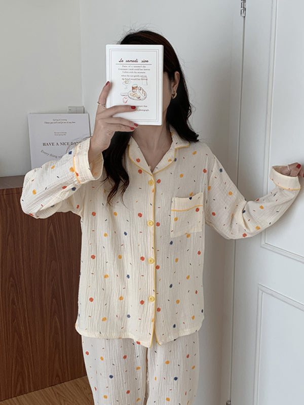 Sweet Cotton Gauze Pajama Set – Long Sleeve & Trousers Home Loungewear