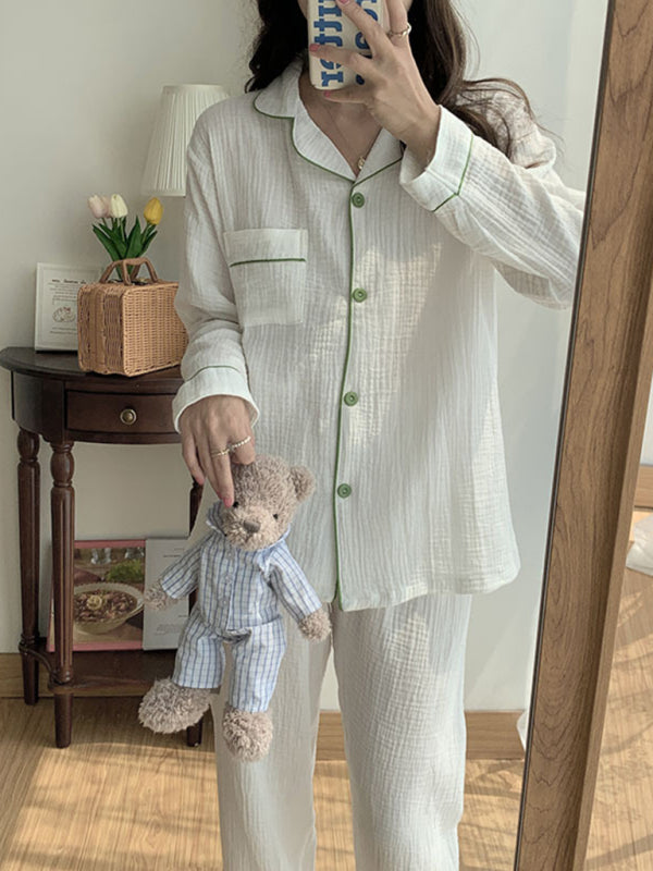 Sweet Cotton Gauze Pajama Set – Long Sleeve & Trousers Home Loungewear