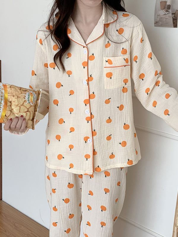 Sweet Cotton Gauze Pajama Set – Long Sleeve & Trousers Home Loungewear