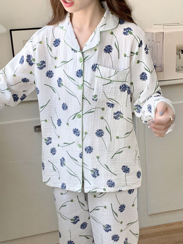 Sweet Cotton Gauze Pajama Set – Long Sleeve & Trousers Home Loungewear