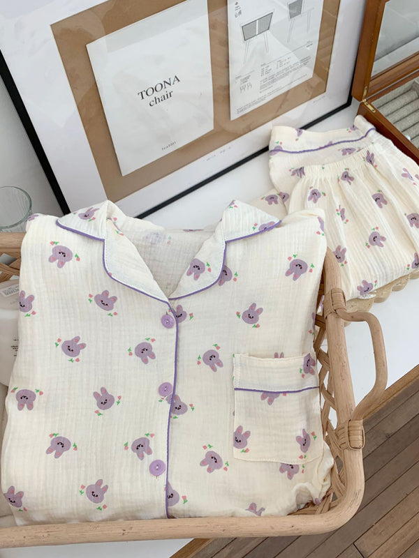 Sweet Cotton Gauze Pajama Set – Long Sleeve & Trousers Home Loungewear