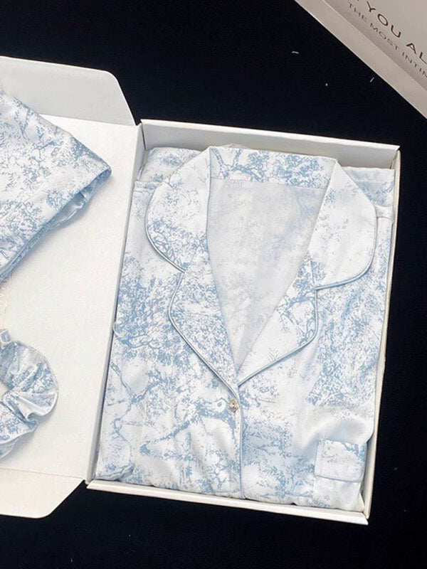Ice Silk Long-Sleeve Pajama Set – Lightweight & Breathable Home Loungewear