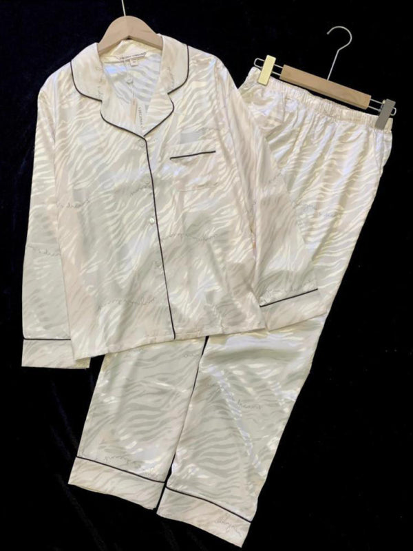 Ice Silk Long-Sleeve Pajama Set – Lightweight & Breathable Home Loungewear