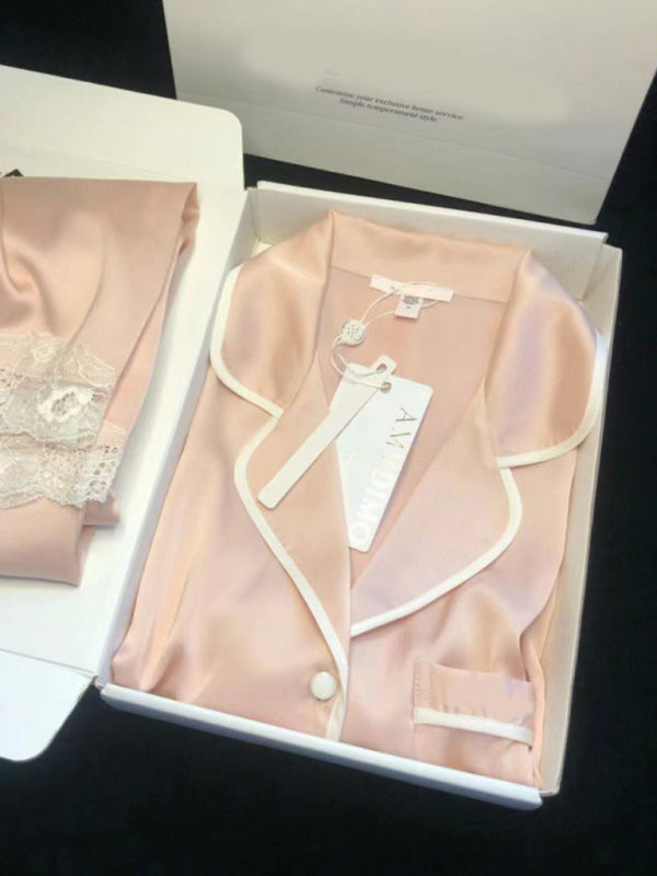 Ice Silk Long-Sleeve Pajama Set – Lightweight & Breathable Home Loungewear