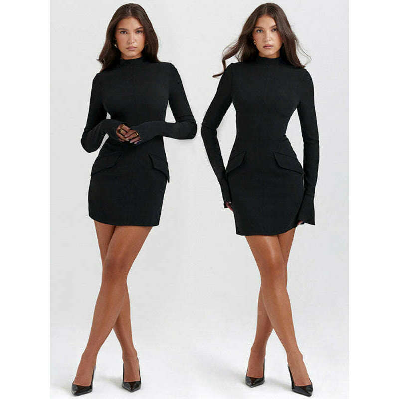 فستان محبوك بأكمام طويلة بقصة ضيقة – أنماط ضيقة تحتضن الورك ابتسامة ماريا --- كل شيء للنساء 34651568