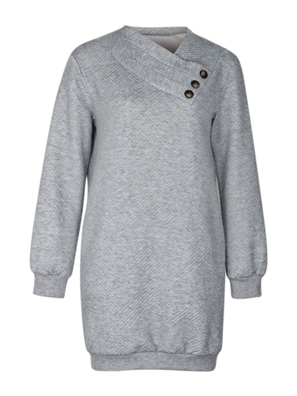 Long-Sleeve Knit Sweatshirt Dress – Misty Grey Casual Fit, Autumn-Winter
