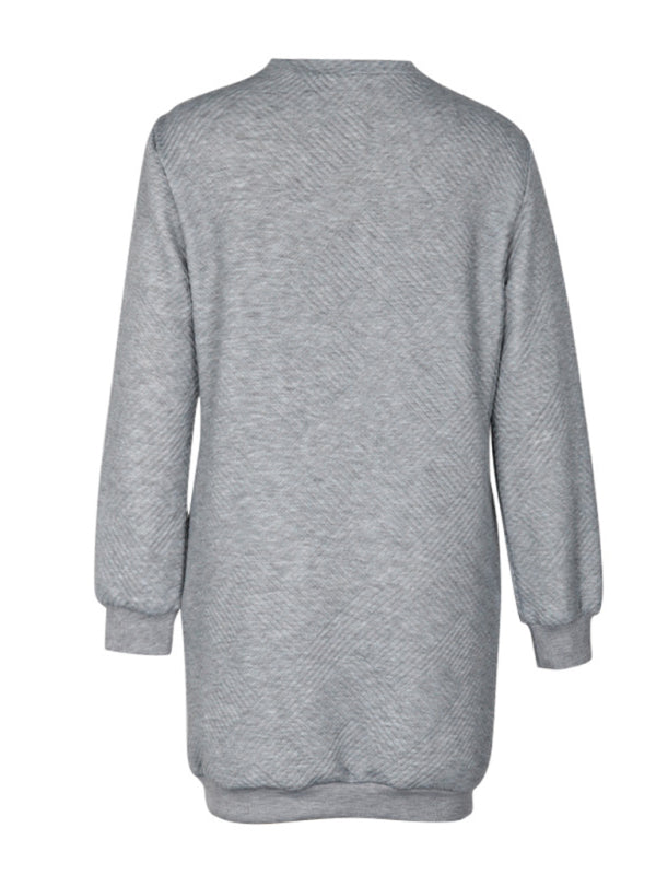 Long-Sleeve Knit Sweatshirt Dress – Misty Grey Casual Fit, Autumn-Winter