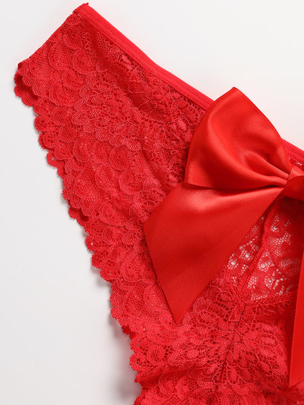 Breathable Lace Low-Waist Panties – Christmas Bow Detail