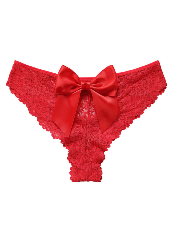 Breathable Lace Low-Waist Panties – Christmas Bow Detail