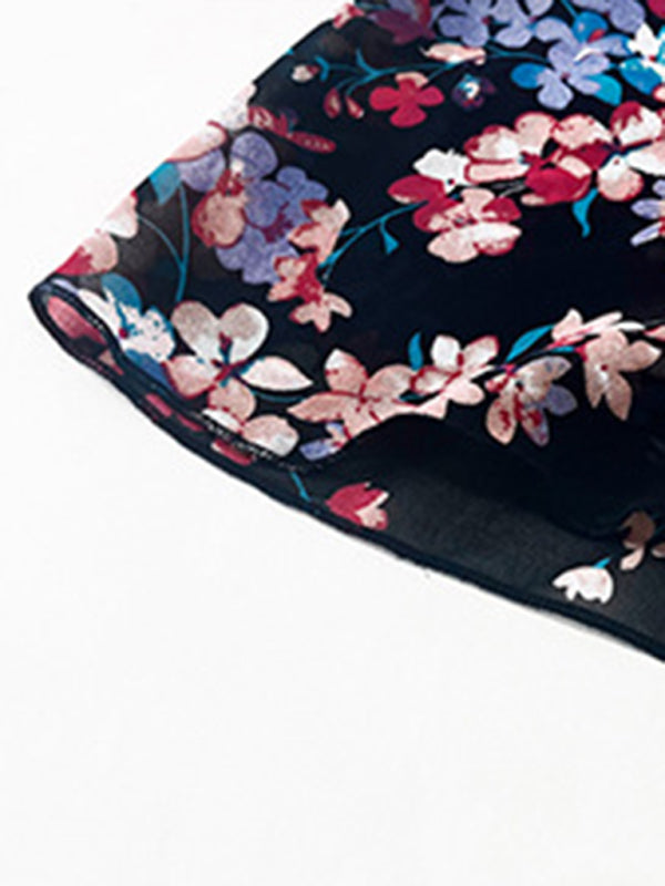 Printed Waist-Cinching Short-Sleeved Dress – Elegant Fit & Spring Style