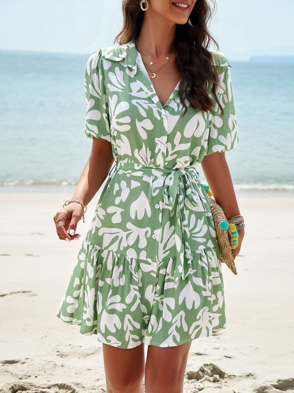 Elegant Printed Midi Dress – Short Sleeves, Lightweight & Graceful Fit