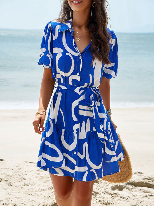 Elegant Printed Midi Dress – Short Sleeves, Lightweight & Graceful Fit