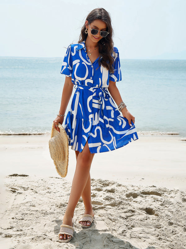 Elegant Printed Midi Dress – Short Sleeves, Lightweight & Graceful Fit
