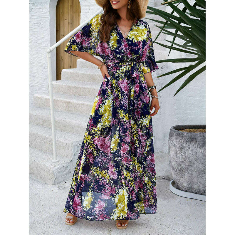 فستان ماكسي أنيق بطبعة عند الخصر – أسلوب بوهيمي لربيع وصيف ماريا المبتسمة - كل شيء للنساء 34652147