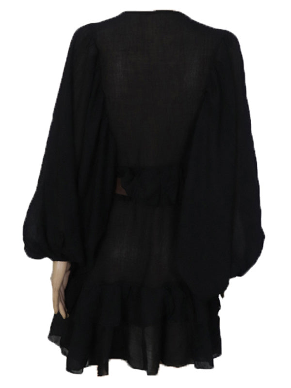 Solid Color French Chiffon Long-Sleeve Dress – Graceful Spring Style