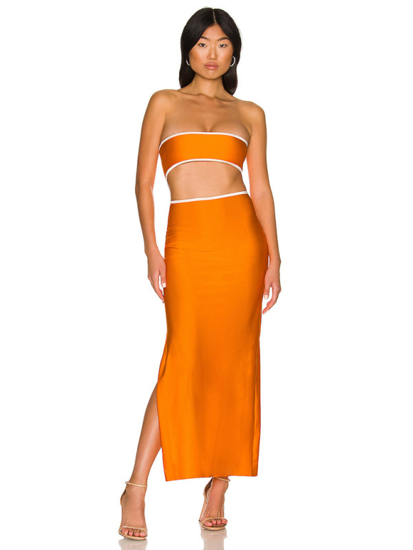 Backless Strapless Maxi Dress – Hollow-Out Design, Sleek Party Silhouette