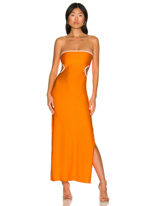 Backless Strapless Maxi Dress – Hollow-Out Design, Sleek Party Silhouette