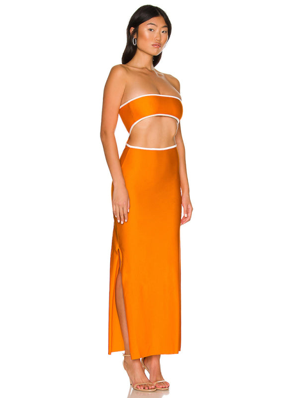 Backless Strapless Maxi Dress – Hollow-Out Design, Sleek Party Silhouette