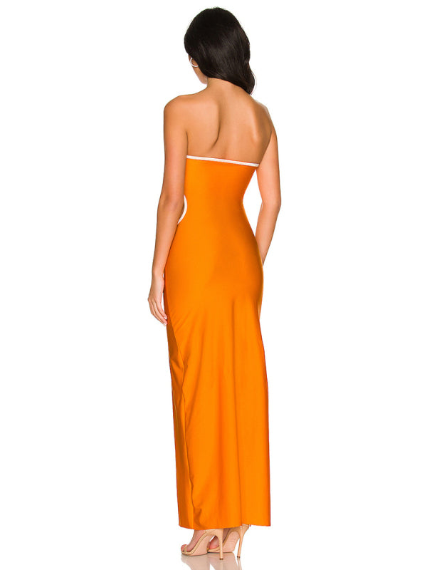 Backless Strapless Maxi Dress – Hollow-Out Design, Sleek Party Silhouette