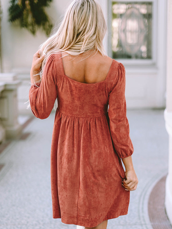 High-Waisted Loose A-Line Dress – Long Sleeve, Flowy Fit, Lightweight Polyester