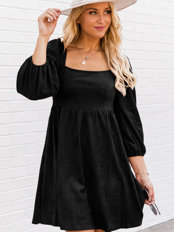 High-Waisted Loose A-Line Dress – Long Sleeve, Flowy Fit, Lightweight Polyester