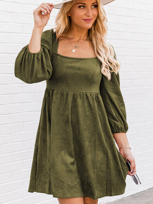 High-Waisted Loose A-Line Dress – Long Sleeve, Flowy Fit, Lightweight Polyester