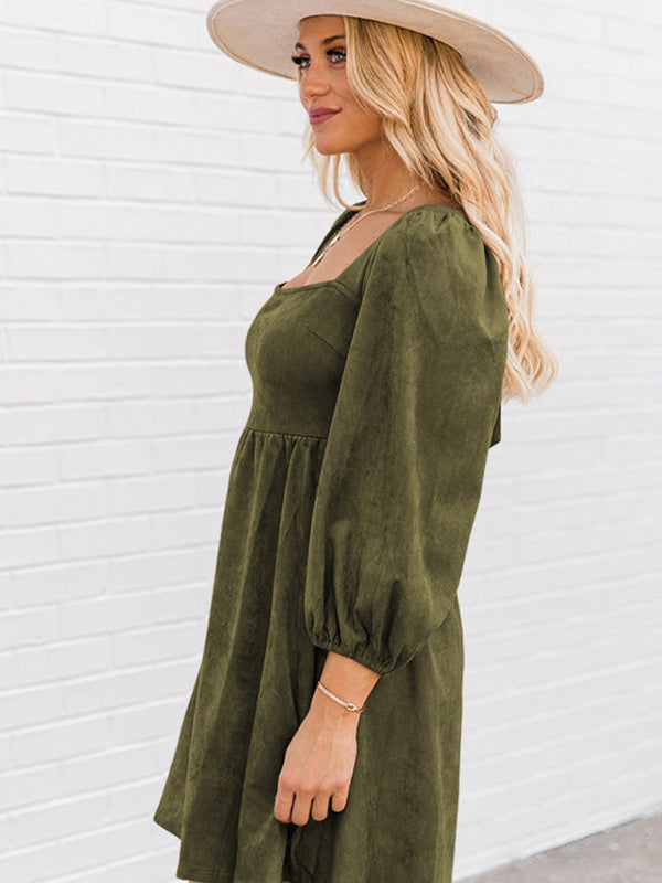 High-Waisted Loose A-Line Dress – Long Sleeve, Flowy Fit, Lightweight Polyester