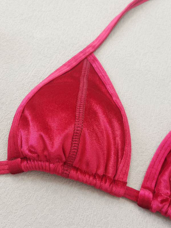 Gold Velvet Strappy Bikini Set – Sexy & Elegant Two-Piece Swimwear