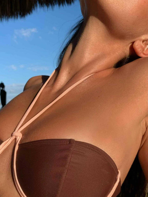 Sexy Split Bikini Set – Moderate Stretch Nylon, Knit Design, Multiple Colors