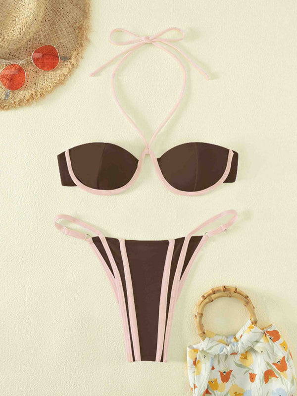 Sexy Split Bikini Set – Moderate Stretch Nylon, Knit Design, Multiple Colors