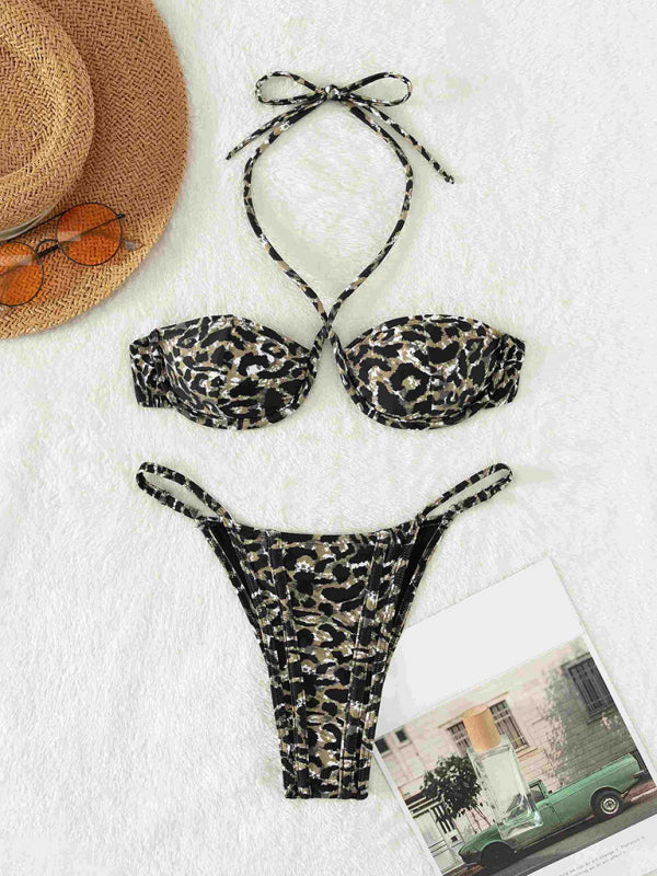 Sexy Split Bikini Set – Moderate Stretch Nylon, Knit Design, Multiple Colors