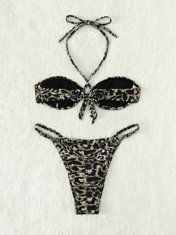 Sexy Split Bikini Set – Moderate Stretch Nylon, Knit Design, Multiple Colors