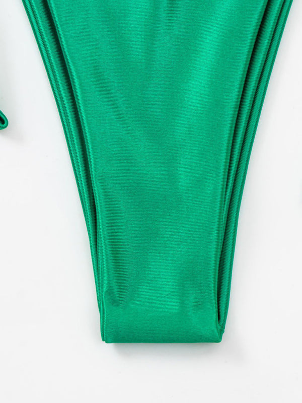 Padded Triangle Bikini Set – Adjustable Strap, Sexy Solid Color Swimwear