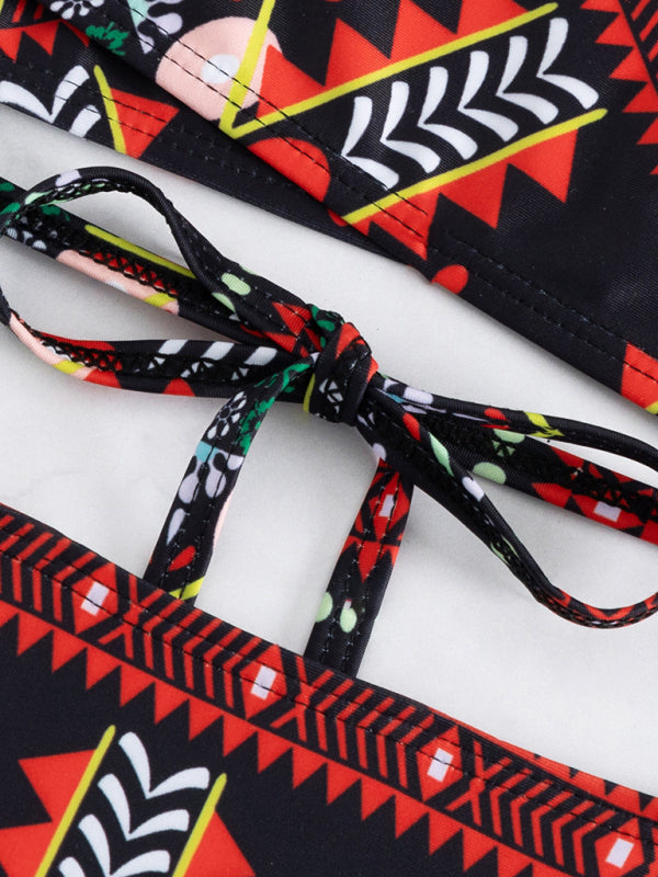Boho Western Print Two-Piece Bikini Set – Stretchy Nylon & Spandex