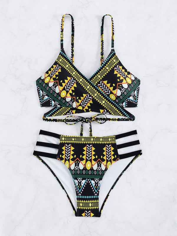 Boho Western Print Two-Piece Bikini Set – Stretchy Nylon & Spandex