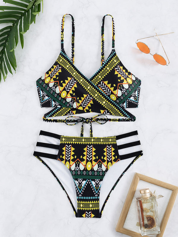 Boho Western Print Two-Piece Bikini Set – Stretchy Nylon & Spandex