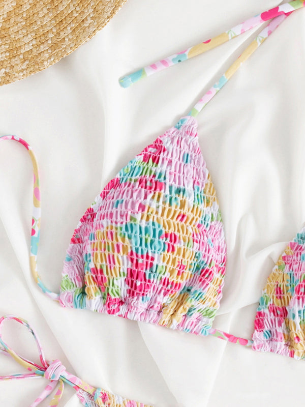 Pleated Boho Bikini Set – Stretch Fit Two-Piece with Printed Design