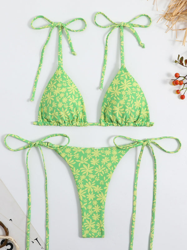 Floral High-Waisted Bikini Set – Strappy Top & Comfortable Brazilian Cut