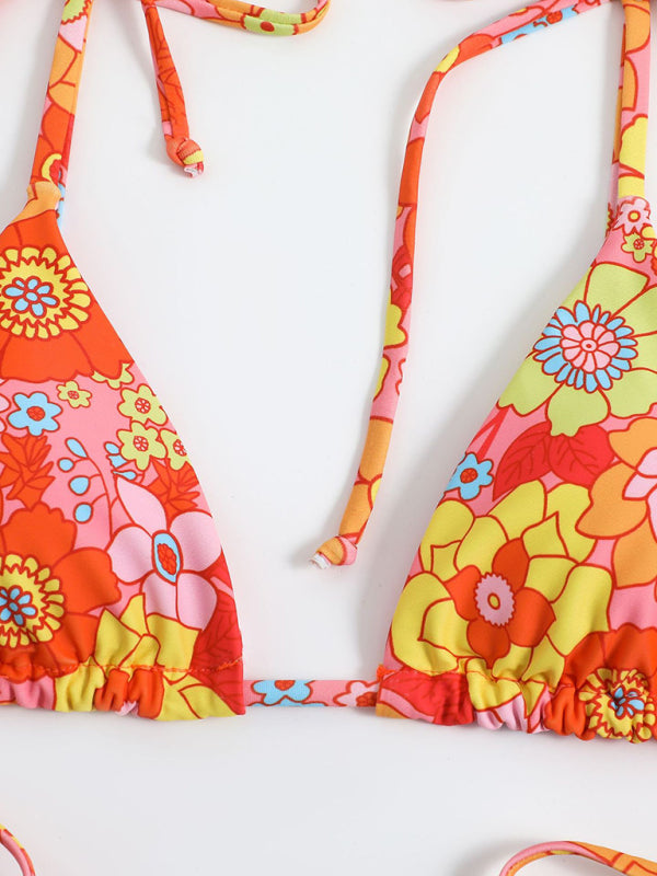 Floral High-Waisted Bikini Set – Strappy Top & Comfortable Brazilian Cut
